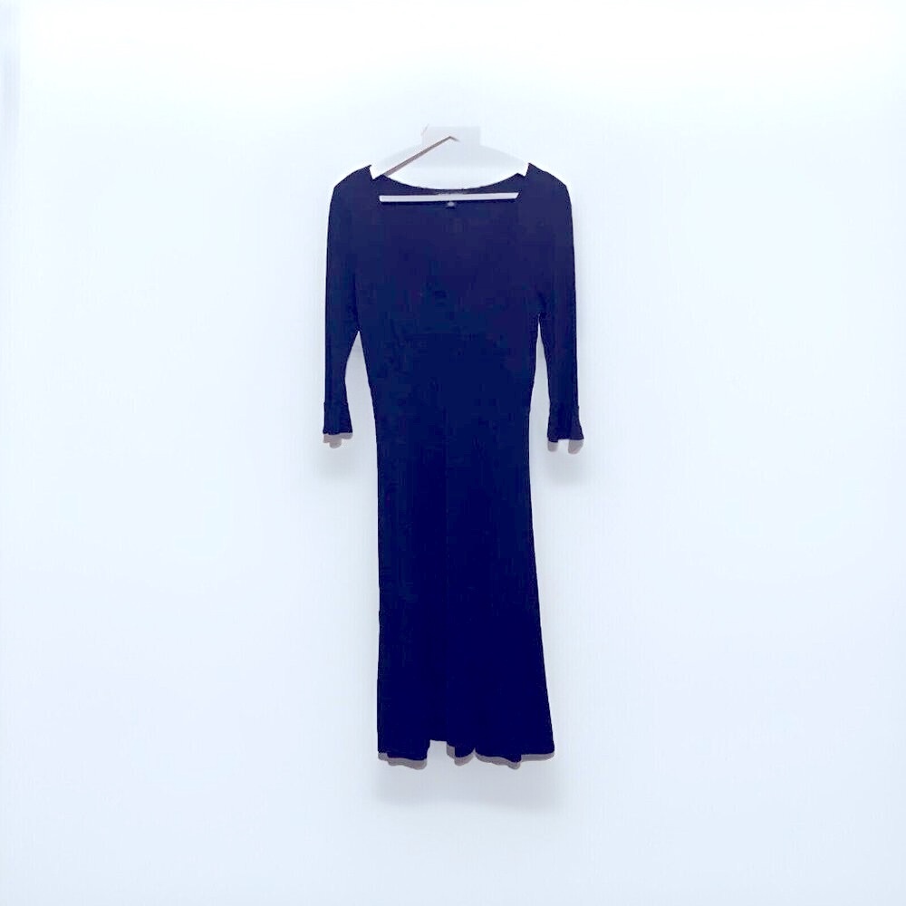 Banana Republic Black Midi Dress 3/4 Sleeve Stretch Empire Waist Whimsigoth Y2K